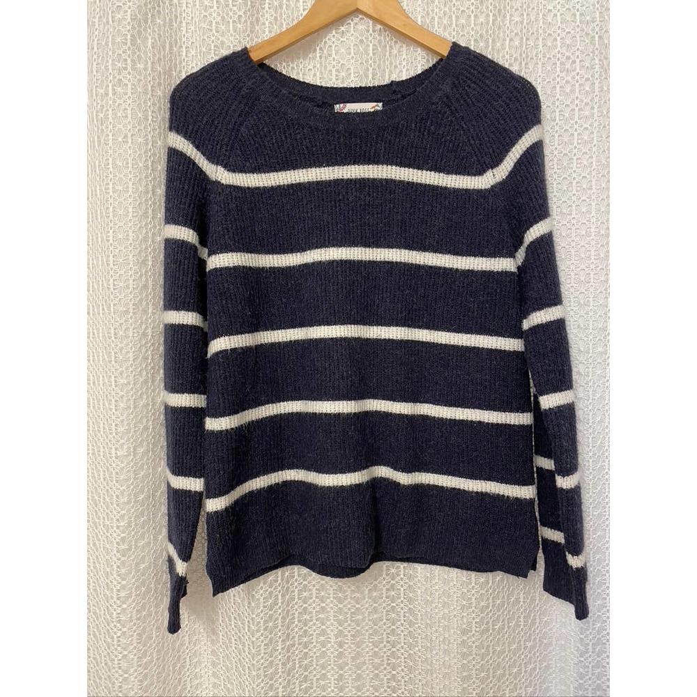 Pink Rose - Women's Navy Blue / White Stripped Knit Sweater - M